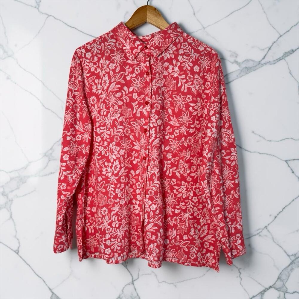 Appleseeds Women's Button Down Shirt Floral Pink Size XL Versatile Blouse